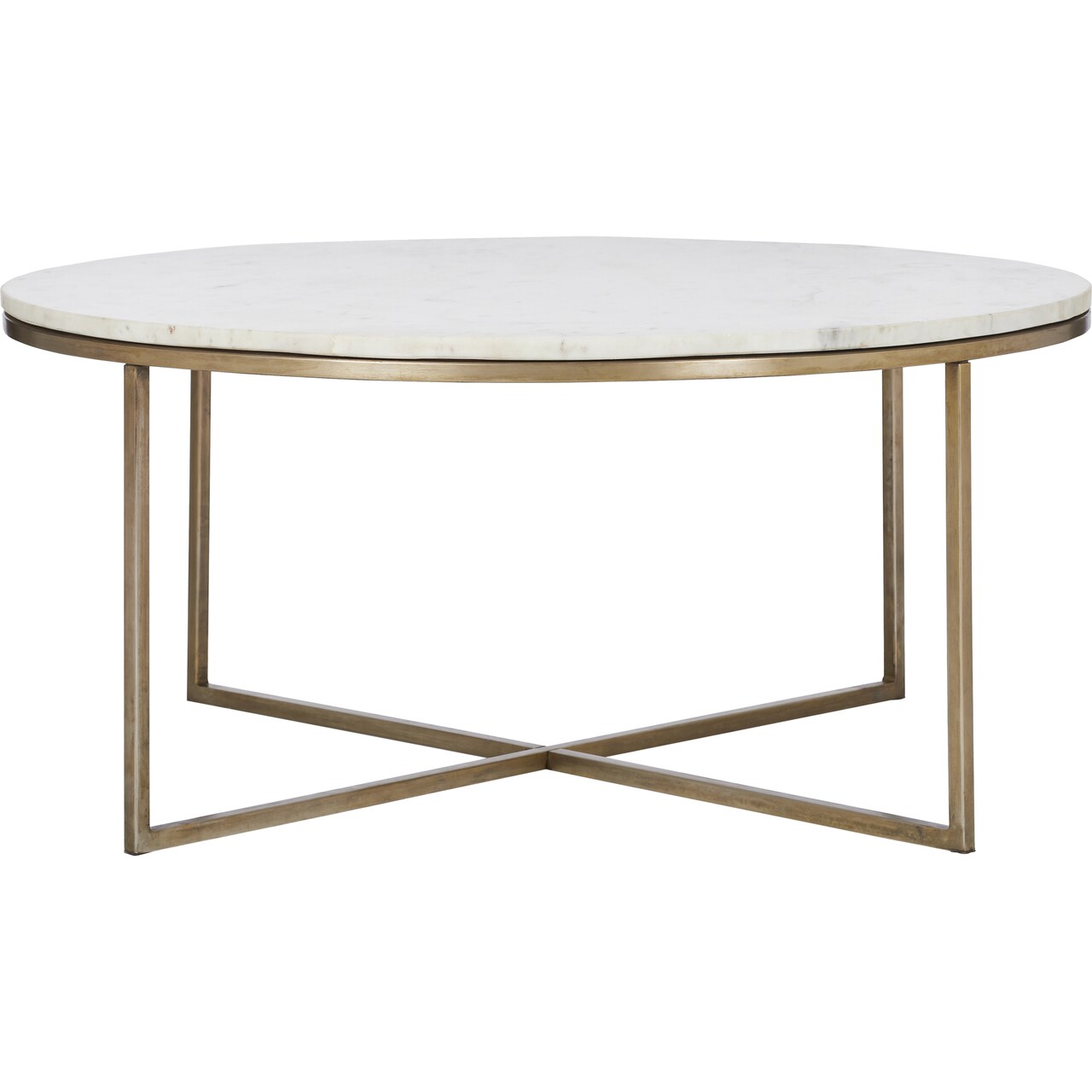 Signature Home Collection Round Coffee Table with Marble Top - 35" - Antique Brass and White